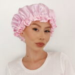 Touca de banho e umectação â€“ Impermeável e com forro de cetim - Rosa Bebe G - Imagem 2
